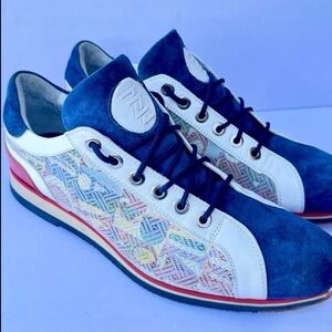 Zelli Italia Calfskin Print Sneakers Blue Mens Estimated Size 10.5 Narrow Fit